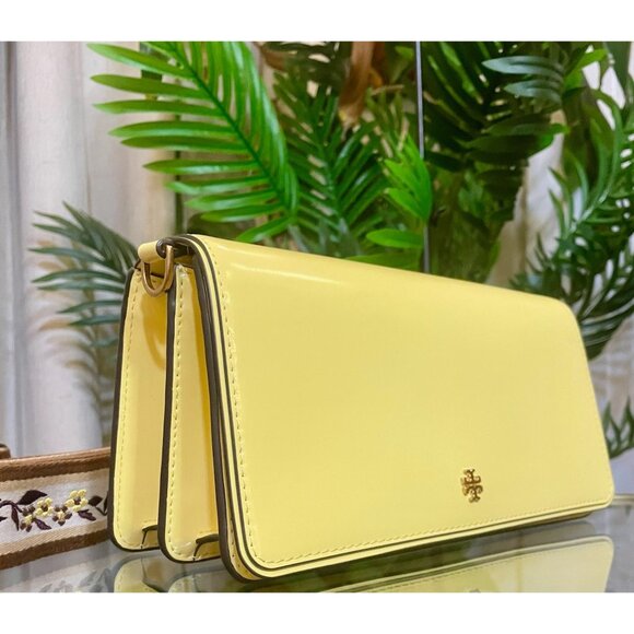 NEW!! Tory Burch Yellow Emerson with Floral Guitar Strap & Matching Wallet - Picture 6 of 16